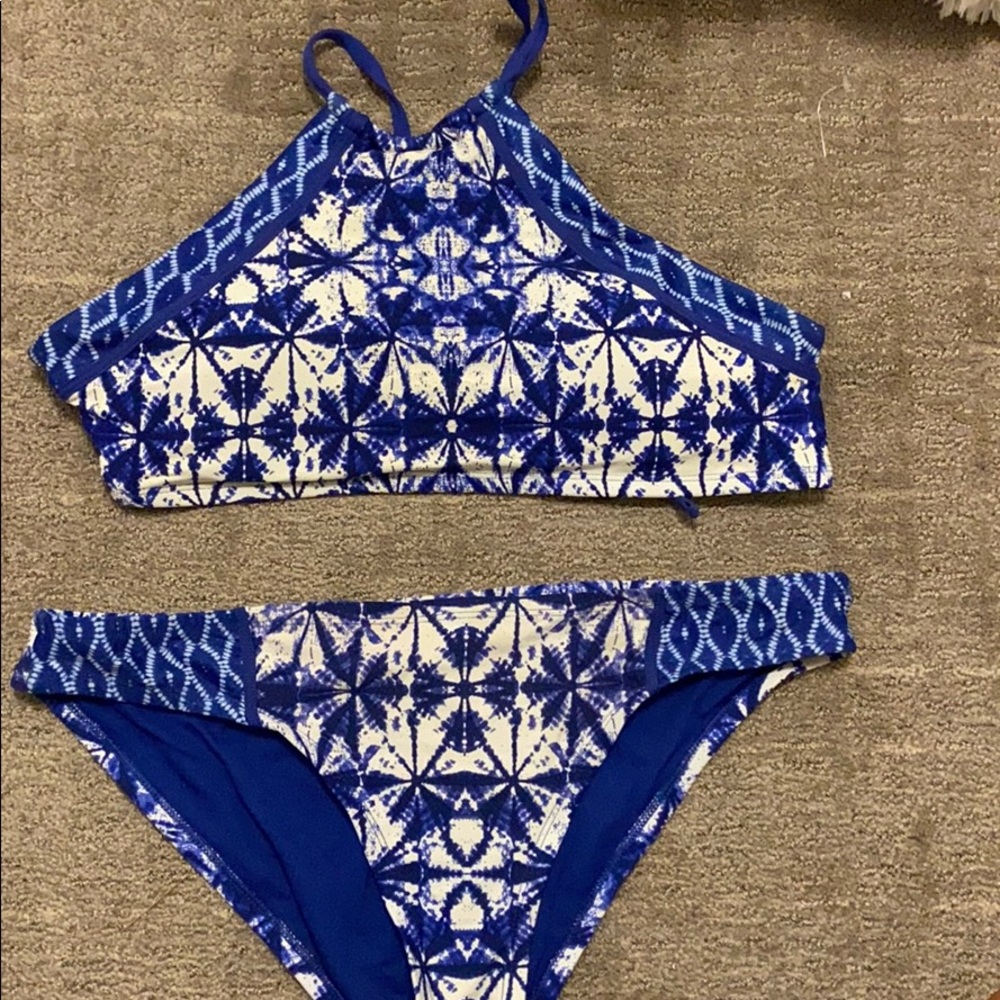 Blue tie dye high neck bikini